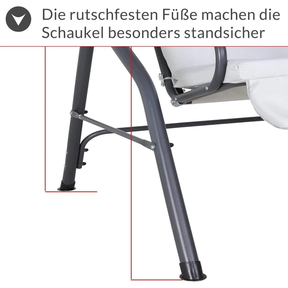 Garden Swing Chair, 2 Seater, Weatherproof Rocking Bench with Roof and Backrest, Non-Slip Feetm Patio Seat, Patio Swing Bench