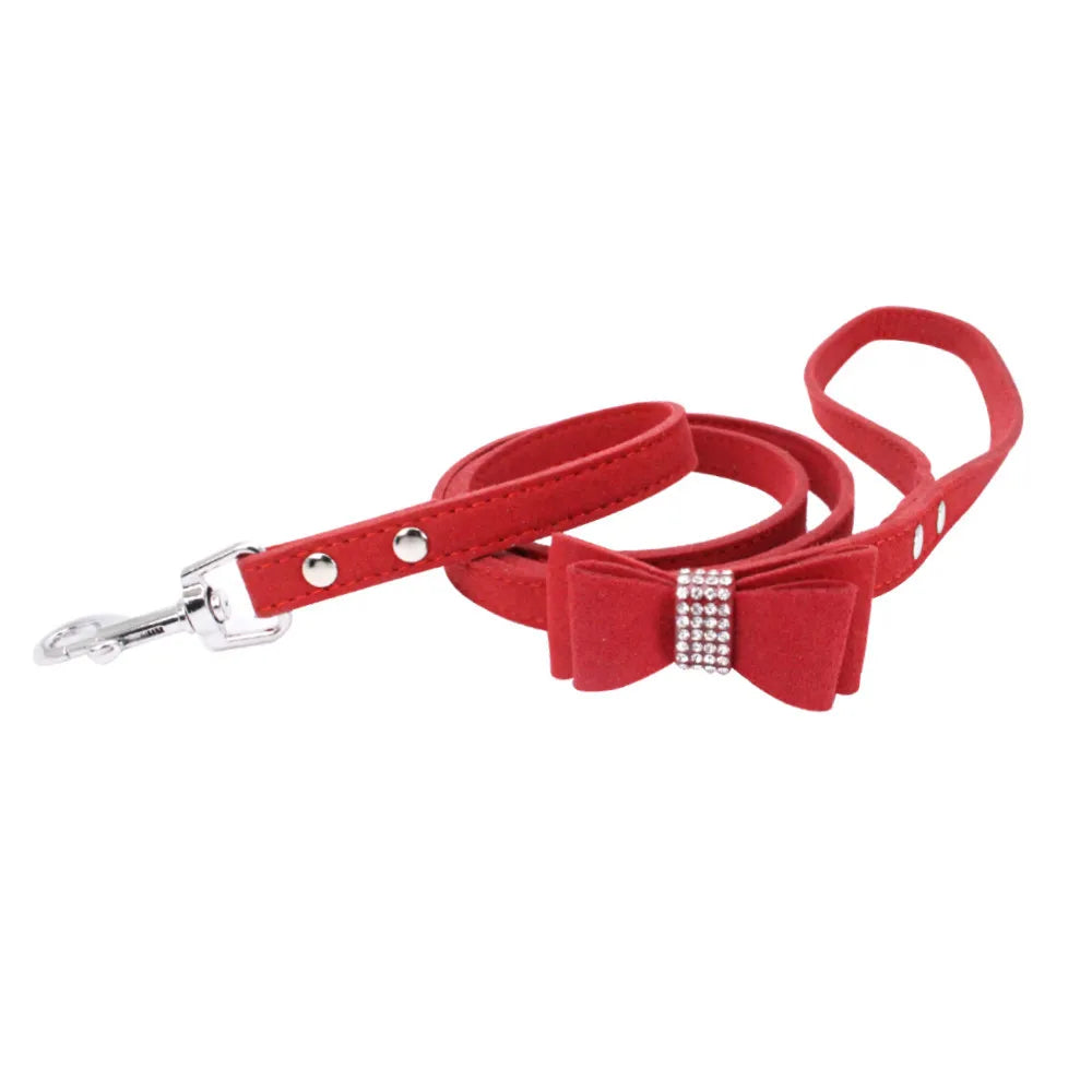 Pet Dog Velvet Leather Collar Leash With Rhinestone Bling Blink Butterfly Fashion Pet Leash Accessories Blind Drop Shipping