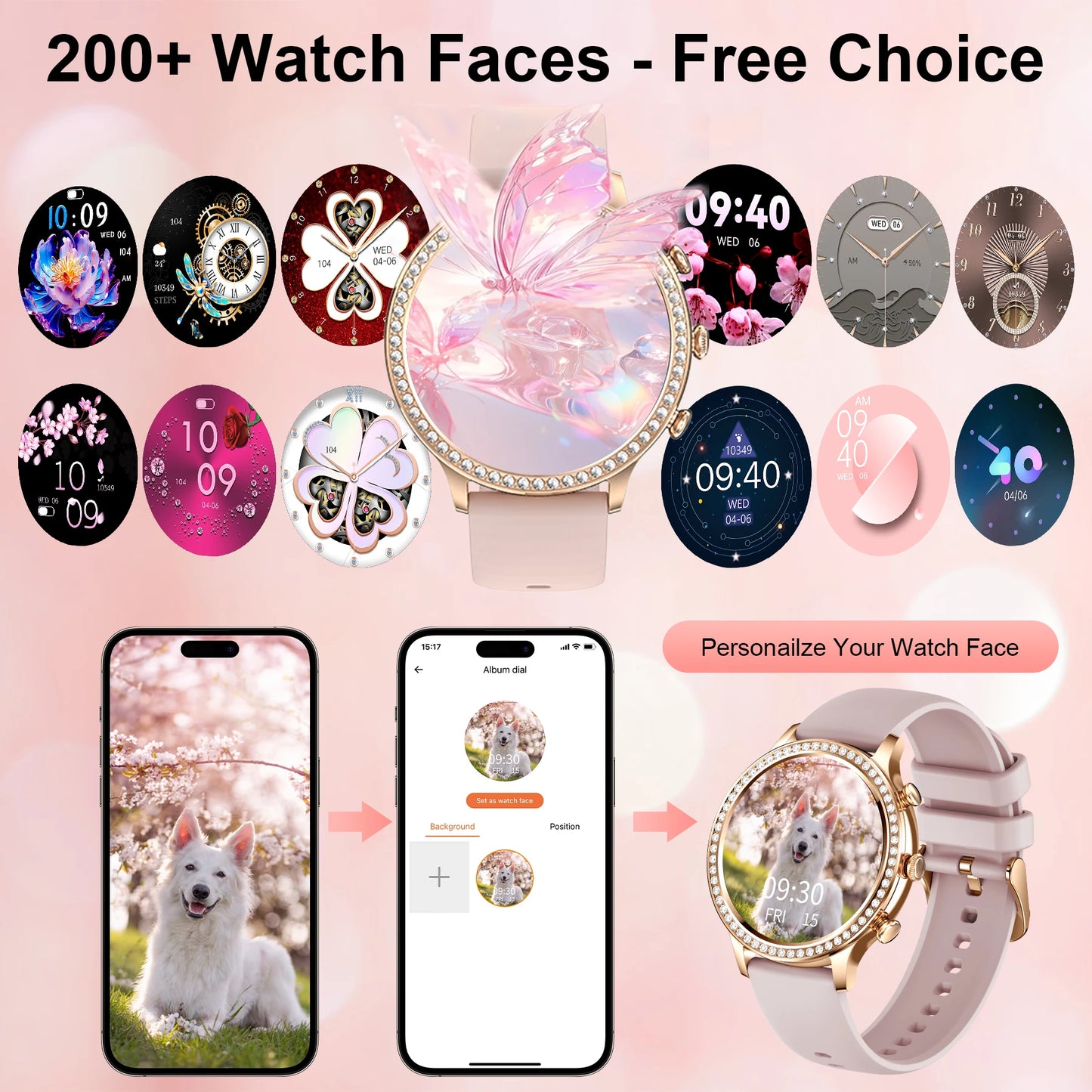 Smart Watches[Calls/Answer], Smartwatch for Android ＆ iPhone Compatible with 100+ Sport Modes/1.32" Touchscreen/200+ Watch Faces