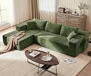 Modular Sectional Sofa: 106'' Corduroy Cloud Couch L Shaped Sofas with Deep Seat Comfy Fluffy Plush Couches for Living Room Apa