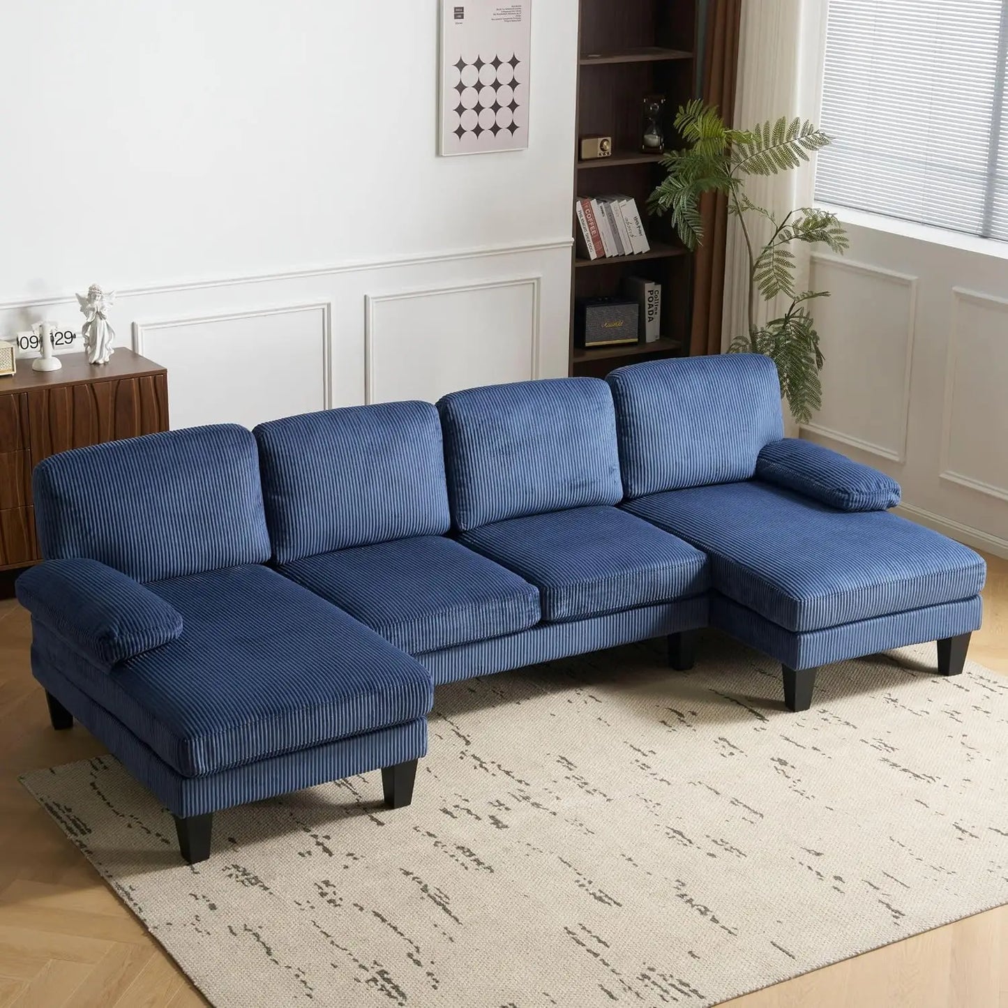 110" Sectional Couches for Living Room,U Shape Couch with Double Chaise, 4-Seat Sofa Set with Chenille Fabric for Home Furniture