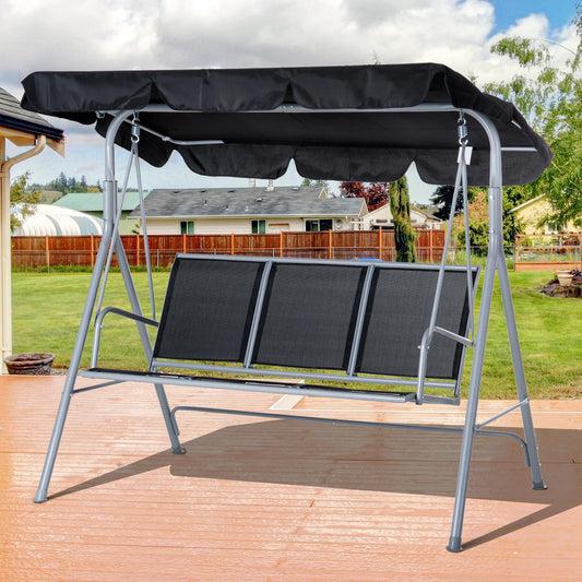 Outsunny 3 Seater Swing Chair Garden Canopy Swing Bench Hammock with Breathable Fabric for Patio, Black