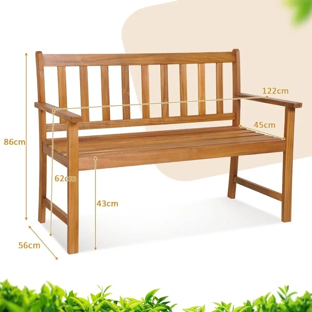 2-Seater Garden Bench,  Acacia Wood Patio Park Bench Chair , Outdoor Furniture Leisure Porch Seating for Backyard Porch Balcony