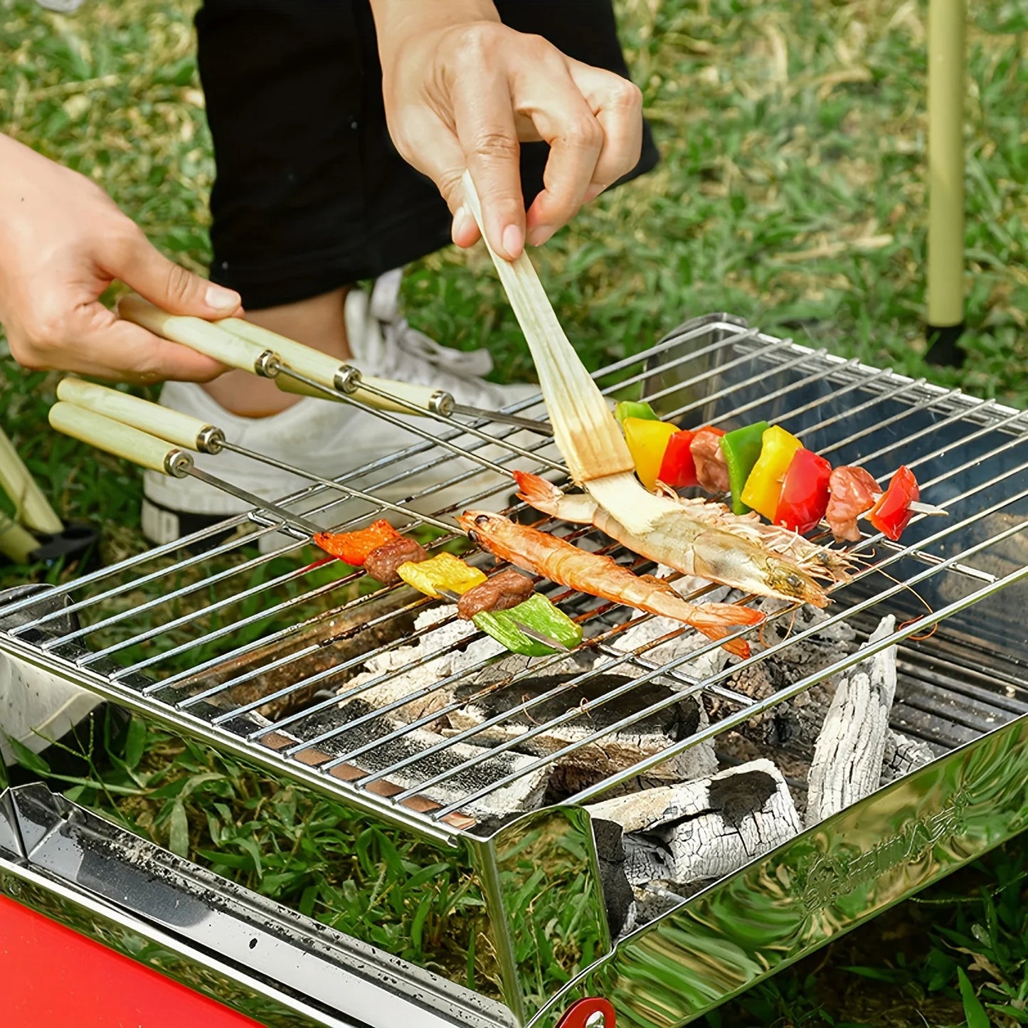 Stainless Steel Barbecue Skewer 10Pcs Reusable Barbecue Skewers Outdoor Camping Picnic BBQ Utensil Kitchen Accessories