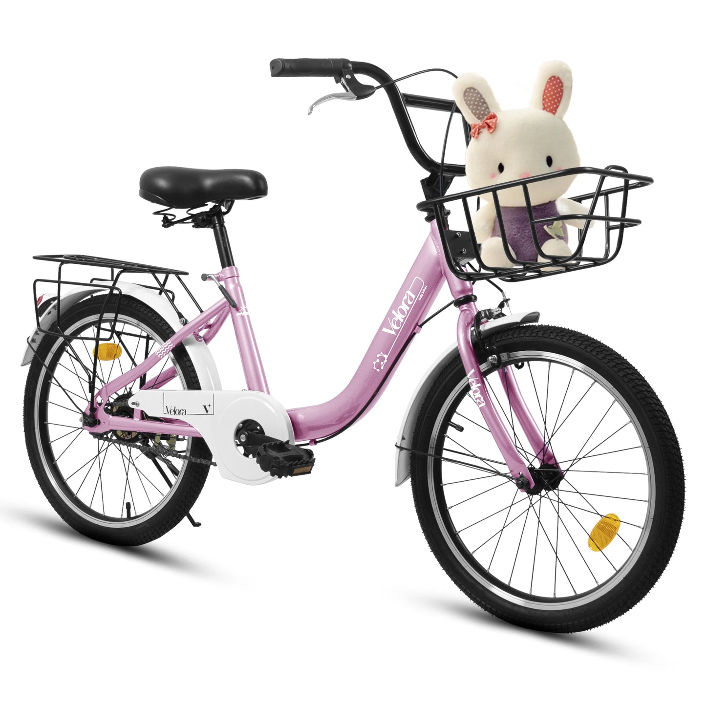 20 Inch Kids Bike for Boys Girls, 1 Speed Kids Bicycle with Basket, Rear Seat, Chain Guard, Coaster Brake, V-Brake, Steel Frame