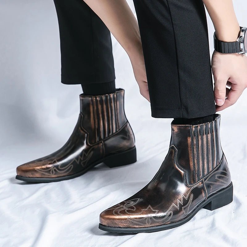 Men's Classic Retro Chelsea Short Boots Mens Fashion Embroidery Ankle Boot High-top Casual Shoes for Men
