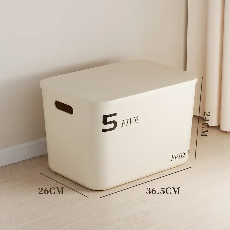 Stackable Storage Box with Lid Dustproof Cosmetics Clothing Grocery Storage Trunk Snack Storage Container Toy Storage Bin Basket
