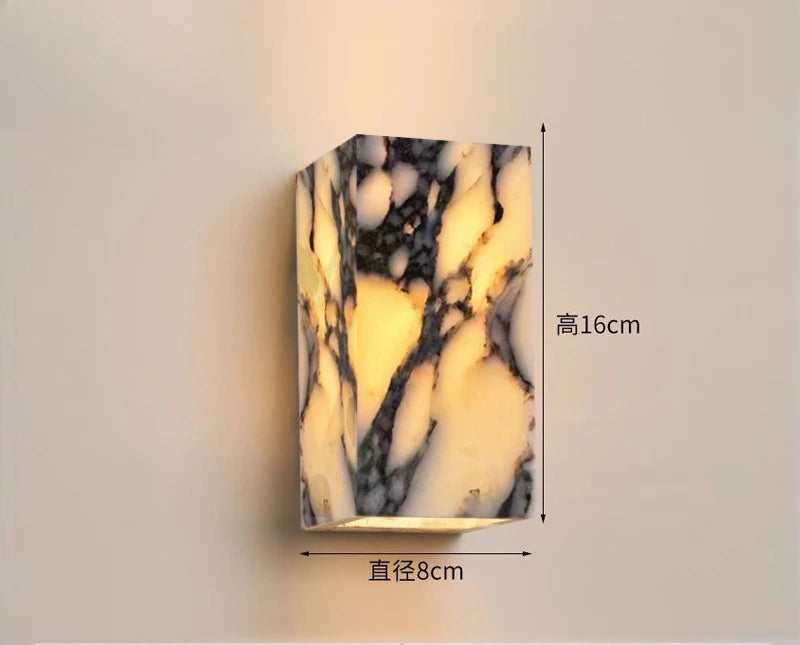 Luxury Black Cuboid Natural Stone Wall Lamp High-end Bedroom Bedside LED Sconce Living room Bathroom Waterproof Lighting Fixture