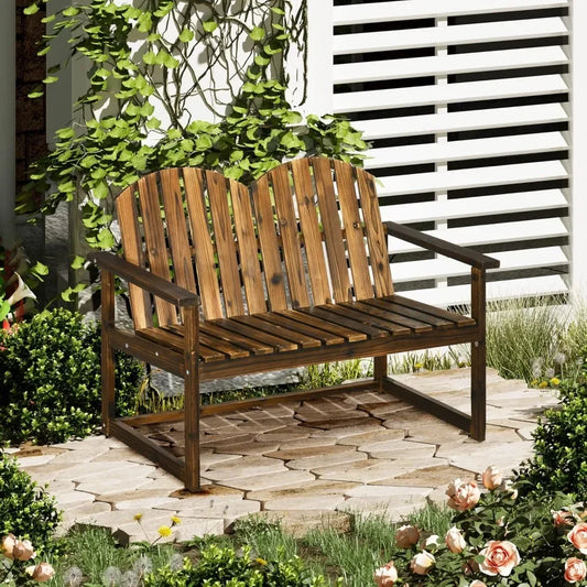 Outdoor Wooden Garden Bench,  Patio Loveseat Chair with Slatted Backrest and Smooth Armrests for Two People,  for Yard, Lawn
