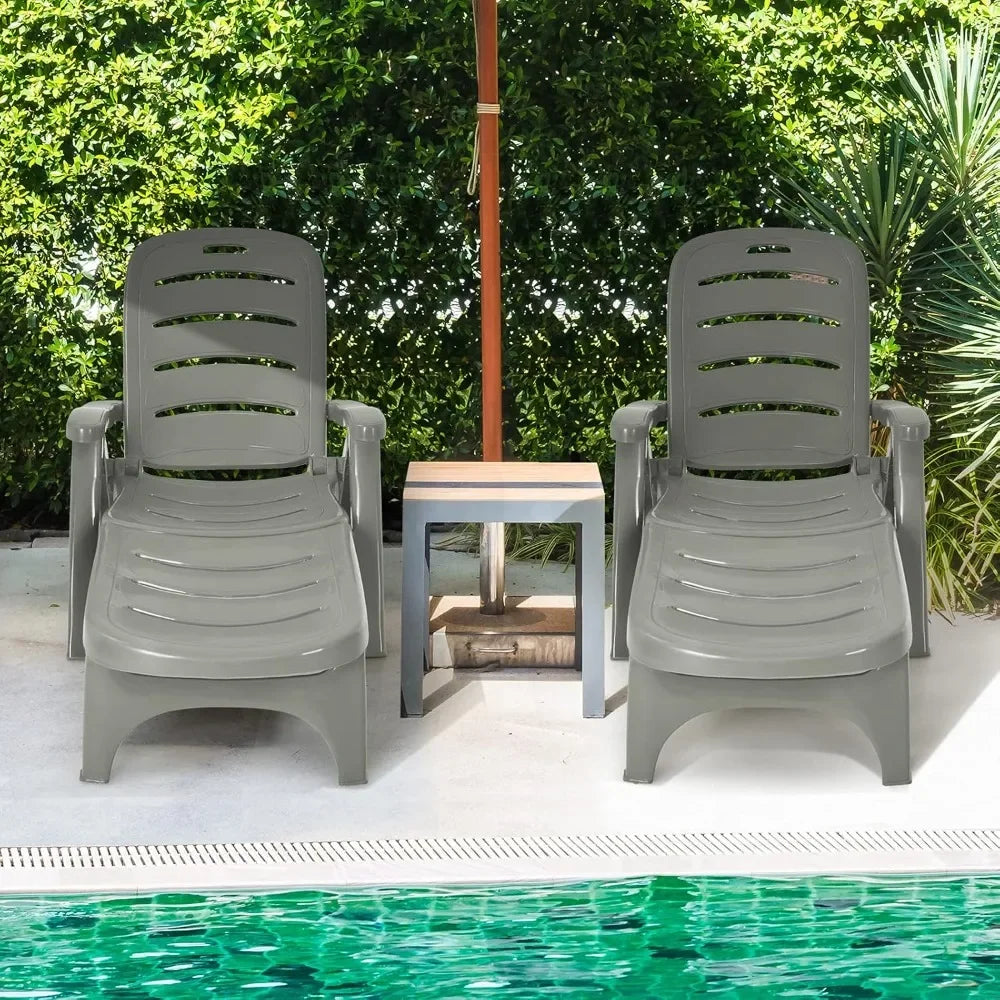 Folding Sunlounger with Wheels, 5-Position Adjustable Outdoor Deck Chair Furniture, Garden Beach Patio