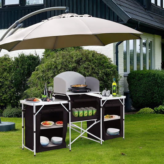 Voltsify Camping Kitchen Stand Unit Storage Portable Outdoor Black