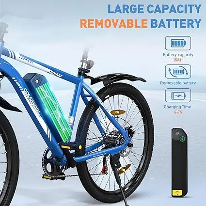 Bicicleta Eléctrica para Adultos, Bicicleta de Montaña de 26", EBike de Paseo con Batería Extraíble de 36V 15Ah, Pantalla LCD, D