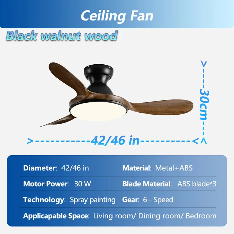42/46"Ceiling Fan with Light and Remote,Low Profile Flush Mount Fan,ABS Blades, Industrial Style，Noiseless Reversible DC Motor