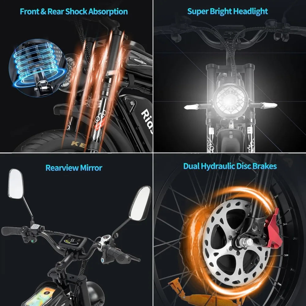 Electric Bike,1000/2000W, 25/30/37MPH,48V-52V, 20AH,40AH Battery, Max 50-180 Miles Electric Motorcycle, 20" Fat Tire Dirt Bike