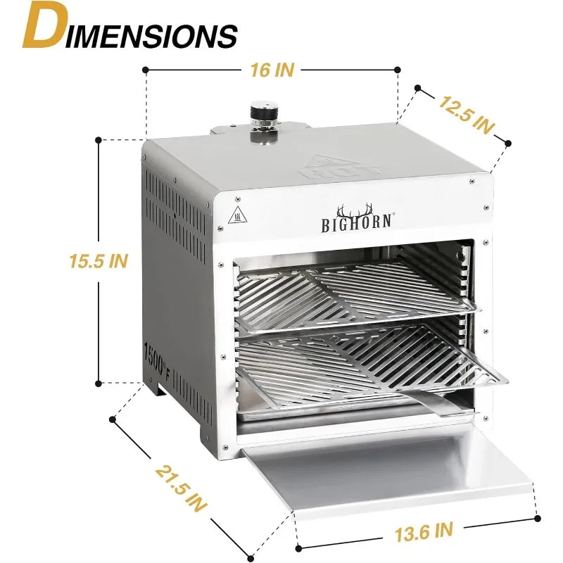 BIG HORN OUTDOORS 1500°F Infrared Grill Tabletop Broiler, Propane Steak Cooker, Stainless Steel Outdoor BBQ Machine Steak Oven