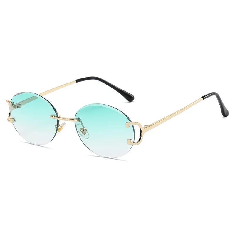 Trendy Sunglasses For Woman Summer Rimless Sunglass Oval Fashion Brand Designer Shades Pink Women's Sun Glasses UV400