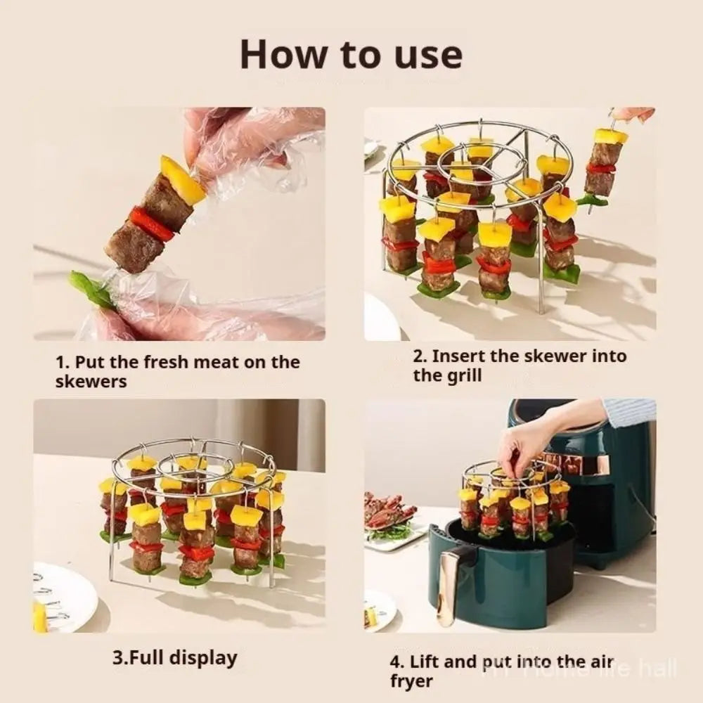 Air Fryer Special Grill Round Hanging Skewers Rack Home Kitchen Outdoor Stainless Steel Grill