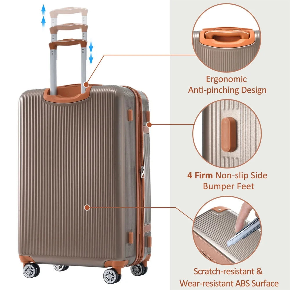 20"/24"/28" Double Spinner Wheels Suitcase with TSA Lock 3pcs Durable ABS Hardshell Luggage Sets Travel Suitcase Rolling Luggage