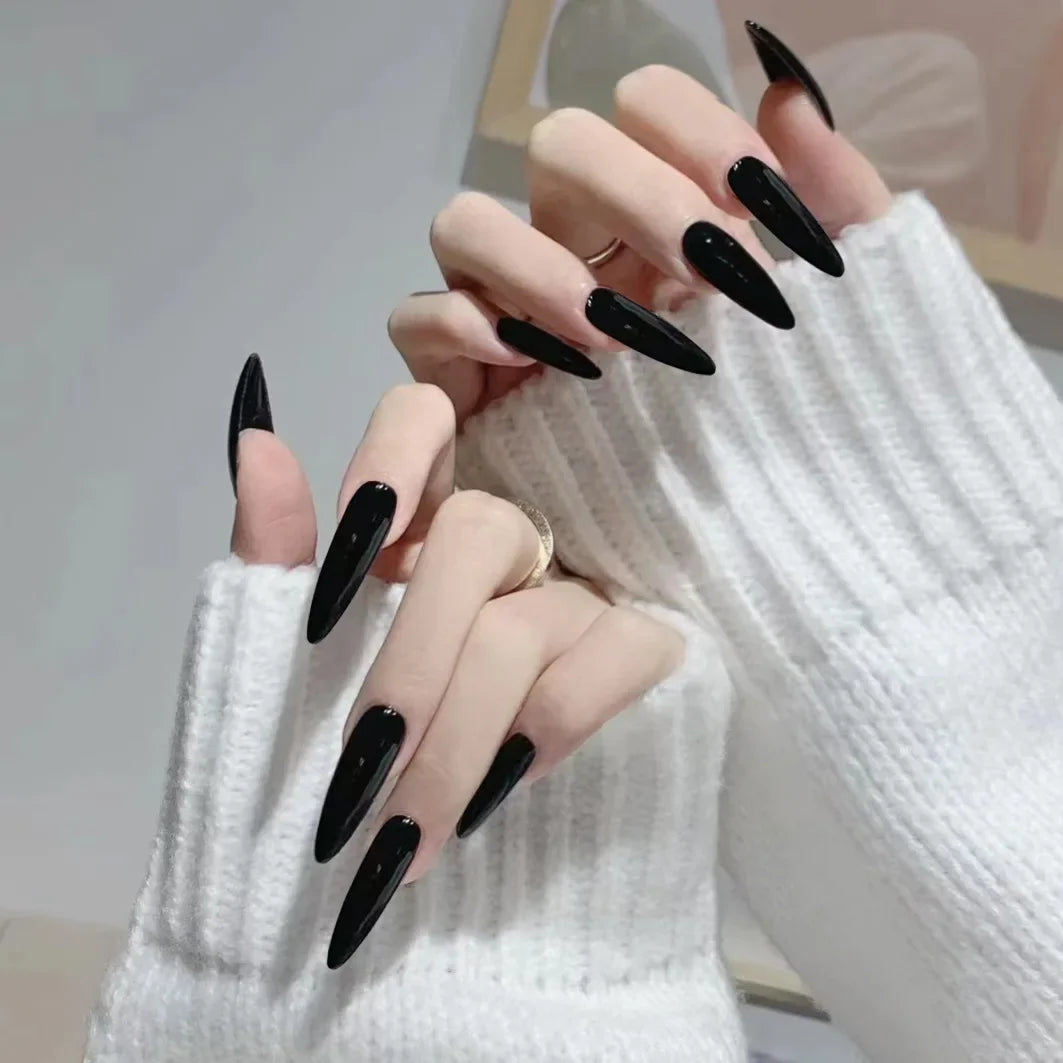 24Pc Leopard Print French False Nails Long Stiletto Press on Nails with Steel Ball Fake Nail Sweet Cool Detachable Nail Tips Art