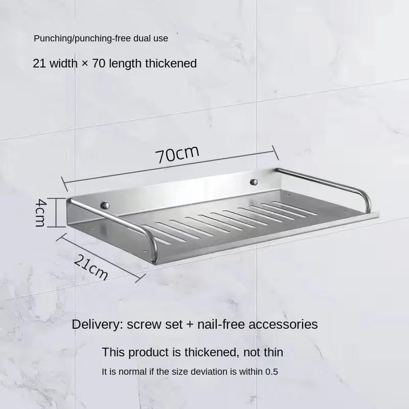 Bathroom Shelf Organizer Storage Wall Mounted Shelves Kitchen Shower Rack Stainless Steel Shampoo Holder Drain Water Accessories