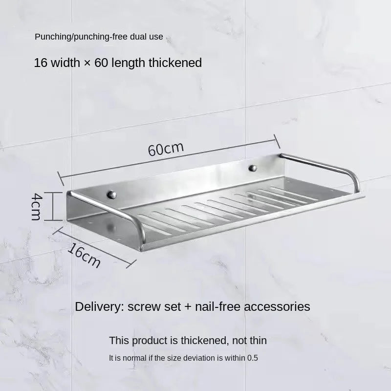 Bathroom Shelf Organizer Storage Wall Mounted Shelves Kitchen Shower Rack Stainless Steel Shampoo Holder Drain Water Accessories