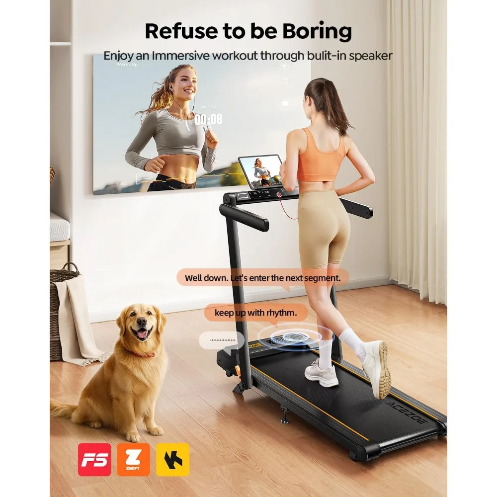 Foldable Treadmill 3.0HP 0-15% Incline Home Treadmill with Handle Bar Under Desk 300LB Capacity Bluetooth Speaker APP Remote