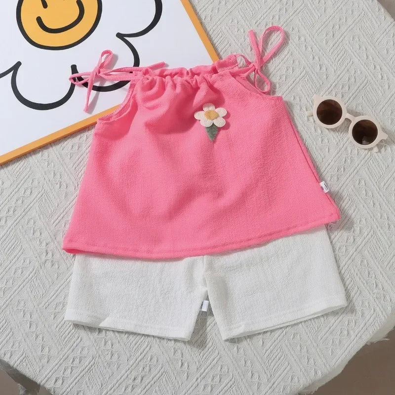 New Girl Set Summer New Korean Fashionable Floral Vest Shorts Daily Wear Two-piece Set Kids Clothes Girls