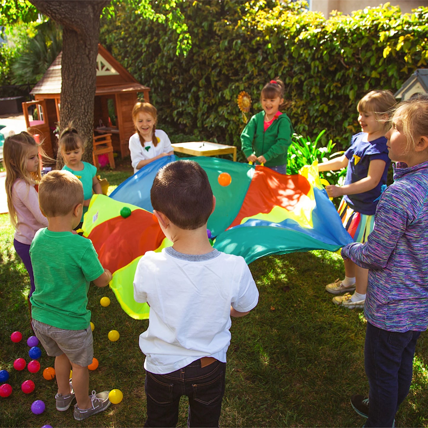 Multicolored Kids Play Parachute with 8 Handles for Indoor And Outdoor Gymnastics Toy Children's Game Activity