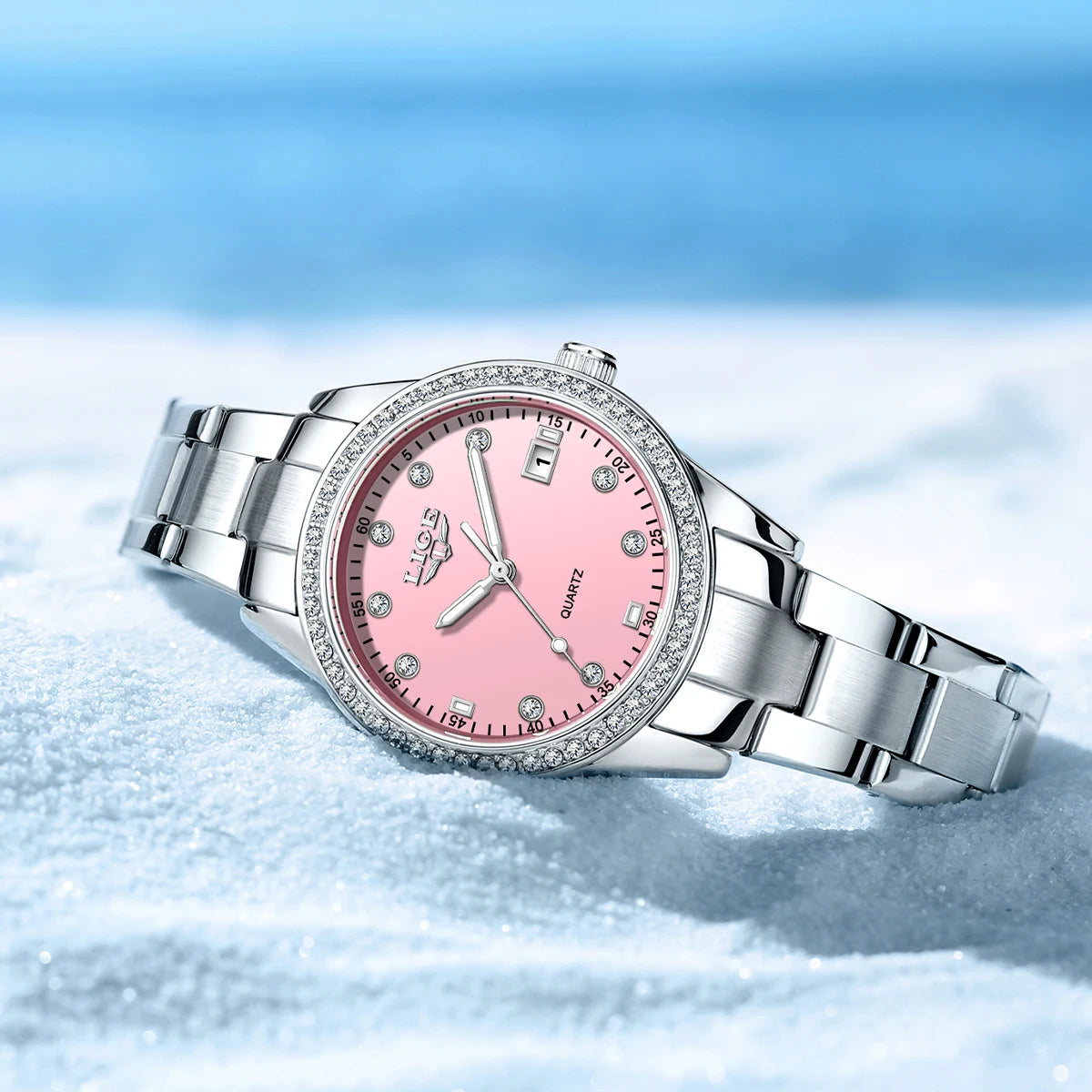 LIGE Original Diamond Dial Quartz Watch for Women Fashion Elegant Ladies Watches Stainless Steel Waterproof Women's Wristwatch