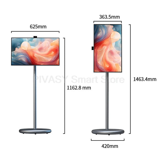 27 Inch Portable Smart TV Android 13 Inbuilt Camera 6+128G Rotatable Touch Screen 9600mAh Recharge Smart Display Gray Monitor
