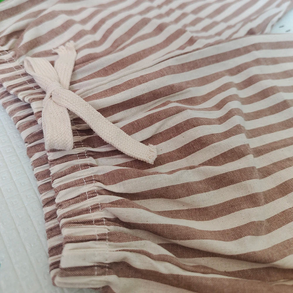Children's Breathable Summer Pants Toddler Elastic Waist Boys Girls Cotton Linen Striped Pants Kids Casual Loose Trousers