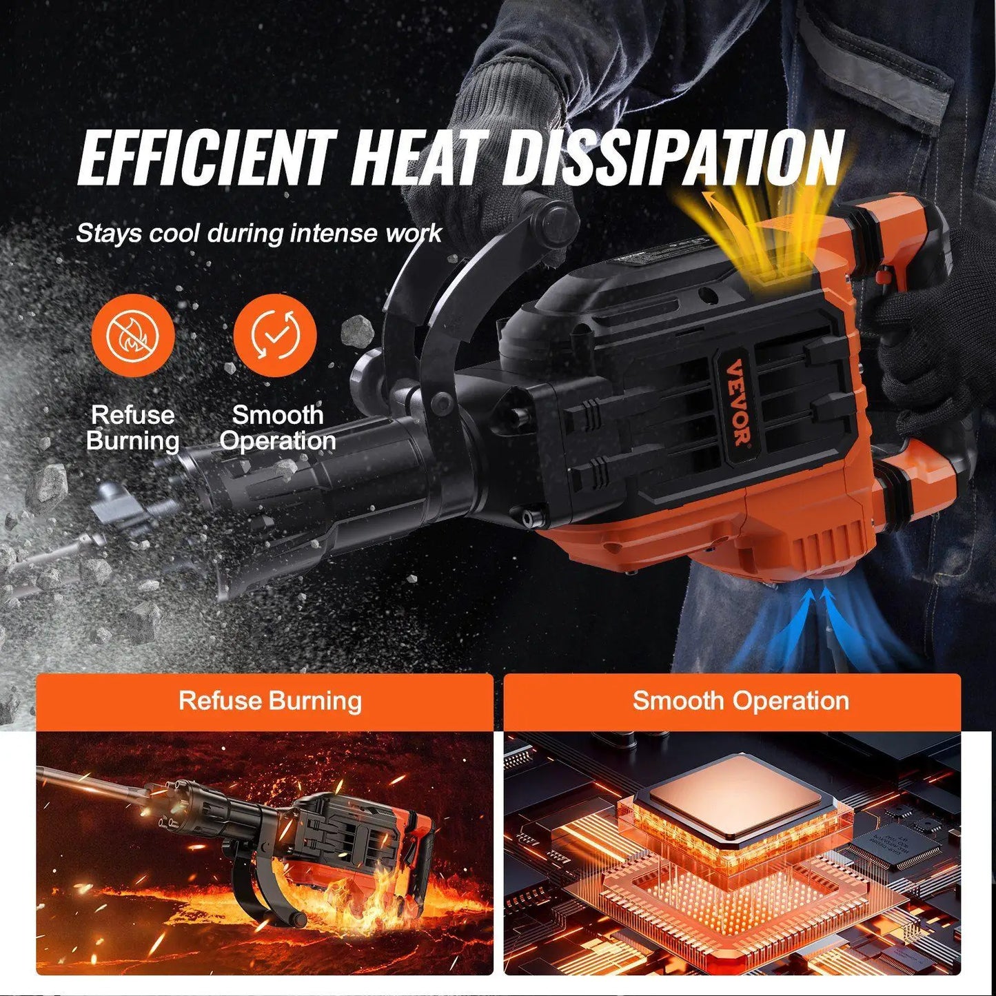 3500W 60J Electric Breaker Jack Hammer with Quick-Chuck System 360° Swivel Handle 1900 BPM Black