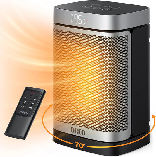 Portable Electric Heater with Remote, Thermostat, 70° Oscillation, 12H Timer, 5 Modes for Quiet Indoor Use in Bedroom or Office