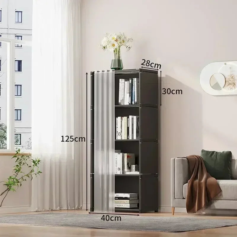 5/6 Layers Wardrobe Storage Cabinet with Curtains Simple Assembly Dustproof Large Capacity Clothes Organizer Bedroom Furniture