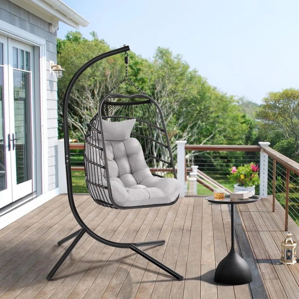 Garden Patio Swing Chair, Indoor/Outdoor Hanging Hammock with Cushion & Cover, Sturdy Steel Frame, Capacity 159 kg