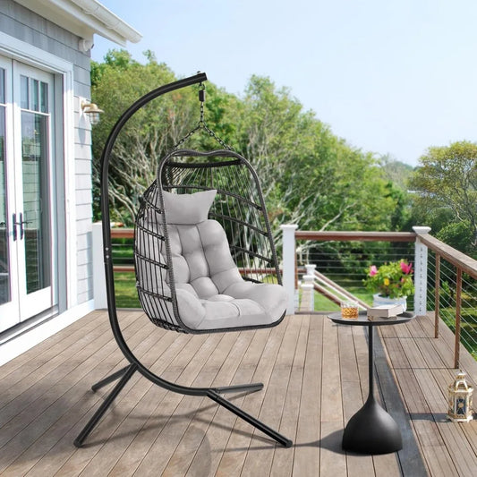 Garden Patio Swing Chair, Indoor/Outdoor Hanging Hammock with Cushion & Cover, Sturdy Steel Frame, Capacity 159 kg