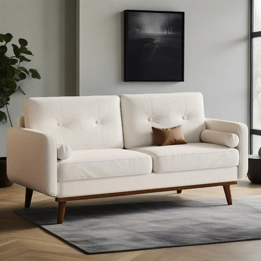 65"Sofa Mid Century Modern Couches for Living Room 2 Seater Deep Seat Couch Linen Upholstered Couch for Bedroom Office