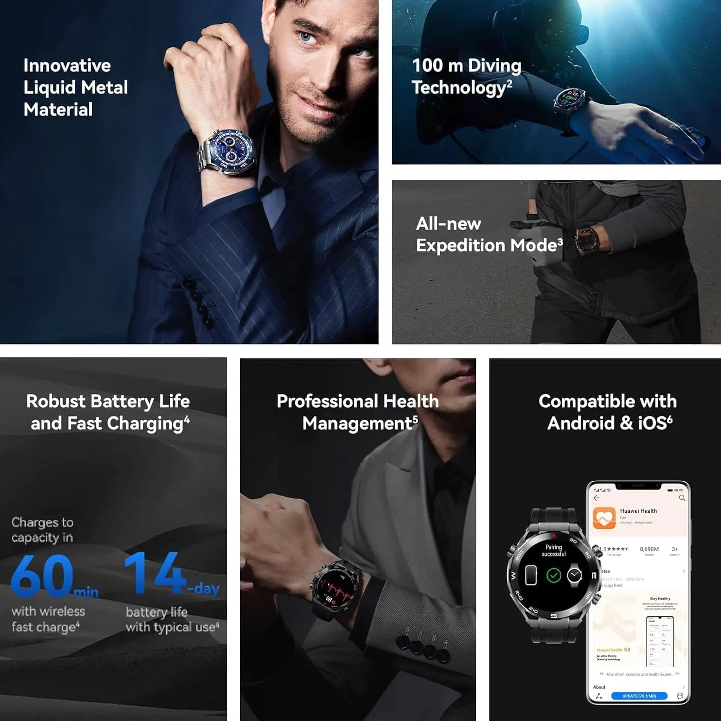HUAWEI Watch Ultimate Smartwatch, 1.5" LTPO AMOLED Touch Display, Golf Course Mode, 100m Water Resistance, 2-Week Battery Life