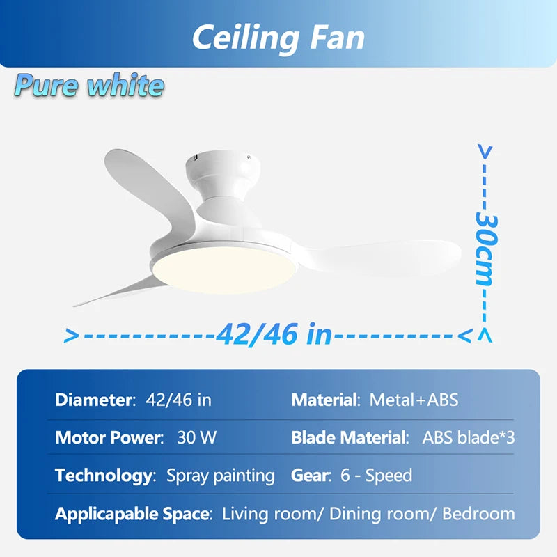 42/46"Ceiling Fan with Light and Remote,Low Profile Flush Mount Fan,ABS Blades, Industrial Style，Noiseless Reversible DC Motor