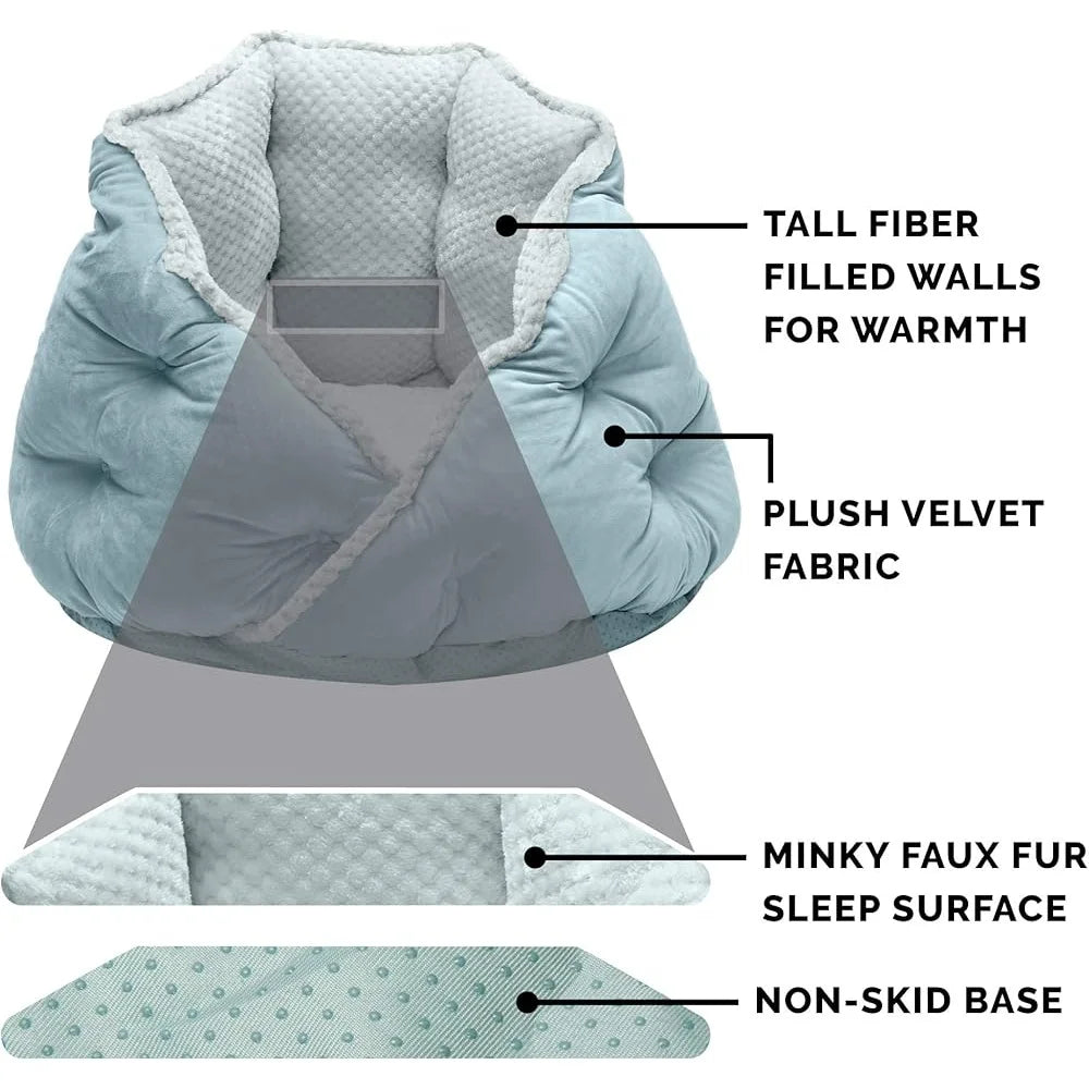 Comfortable Washable Pet Bed Indoor Cats and Small Dogs Fiber-Filled Hug Bed with Non-Slip Base Cozy Plush Sleeping Space