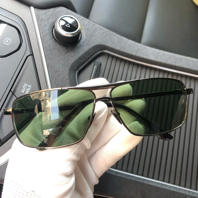 2025 New Sunglasses For Men Crystal Glass For Driving Big Face UV400 Green Sunglasses Metal High-quality Double Beams