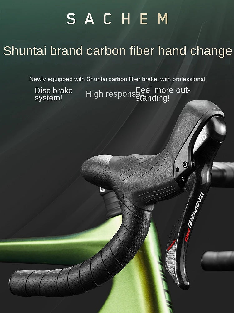 2025 New Ultra-Light Carbon Fiber Road Bike Fast Racing Bicycle with Hydraulic Disc Brakes 16/24-Speed Gear Shift Drop Handlebar