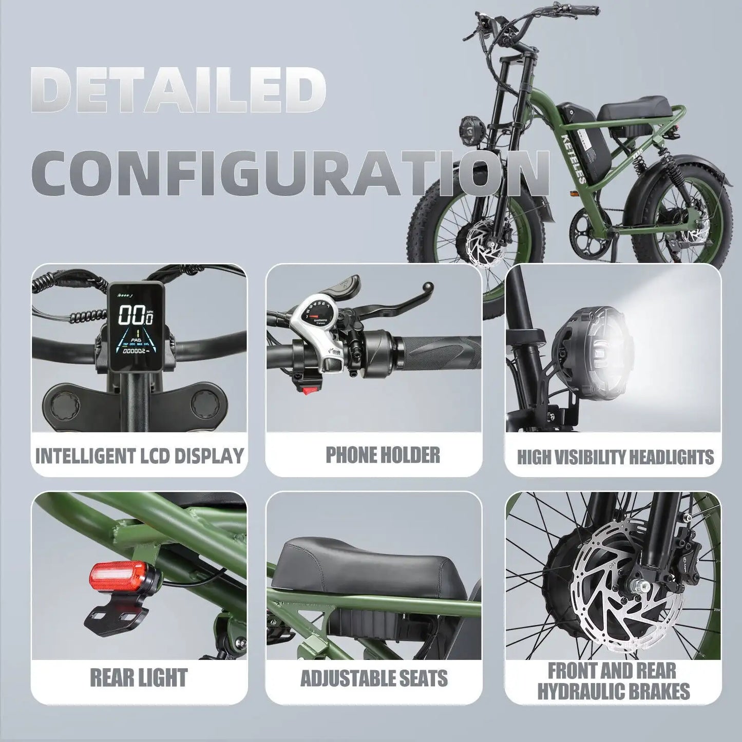 Keteles K880 20'' Electric motorcycle, 1000W/2000W motor, 48V 17.5AH/23AH battery, 20*4.0 tires, hydraulic Disc brakes.