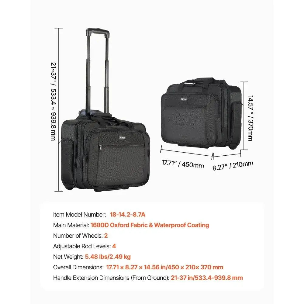 Rolling Laptop Bag 17.3 Inch Wheeled Computer Bag for work Women & Men Black