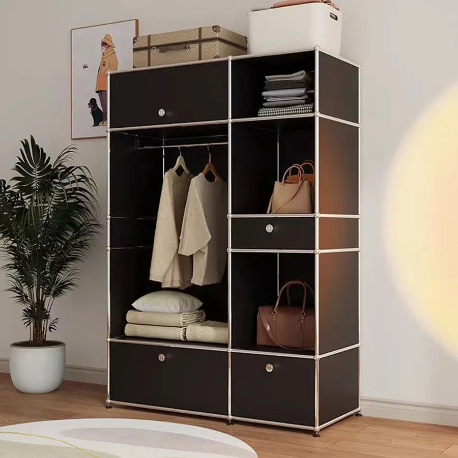 Modern USM Module Wardrobe Floor Coat Rack Household Small Apartment Stainless Steel Hanger Bedroom Storage Cabinet Closet