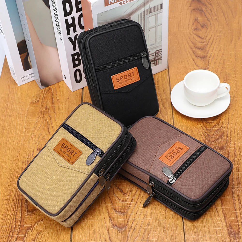 Men Outdoor Sports Waist Bag with Multi Pockets Canvas Change Pouch Coin Pocket Bag Zipper Coin Purse for Coins for Best Gift