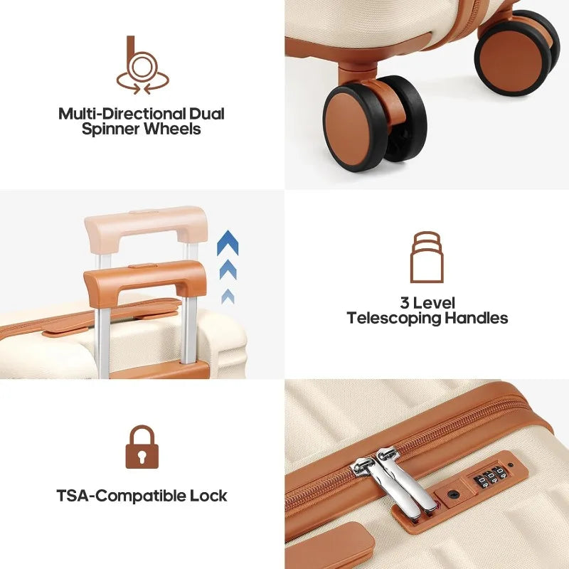 Suitcase Set 3 Piece, 20 IN Carry On Luggage with PC Hard Shell, TSA Lock Spinner Wheels Extension Handle Suitcase Set