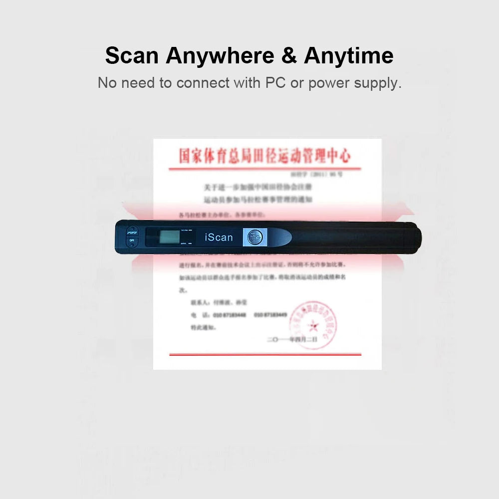 iScan Portable Scanner Mini Handheld Document Scanner A4 Book Scanner for JPG and PDF Format 300/600/900 DPI
