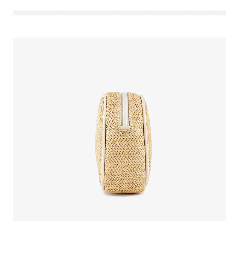 Knitted camera bag with bright film decoration, fashionable and simple grass woven bag, women's crossbody shoulder bag