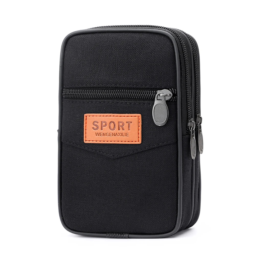 Men Outdoor Sports Waist Bag with Multi Pockets Canvas Change Pouch Coin Pocket Bag Zipper Coin Purse for Coins for Best Gift